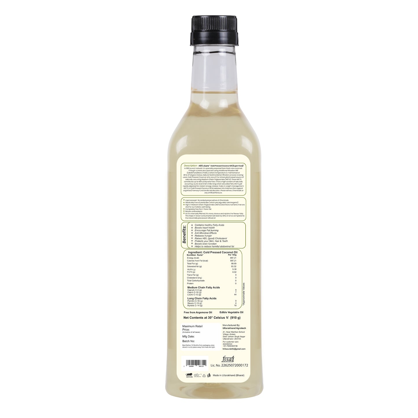 Hills Aura Wood Pressed Virgin Coconut Oil – 1 Litre
